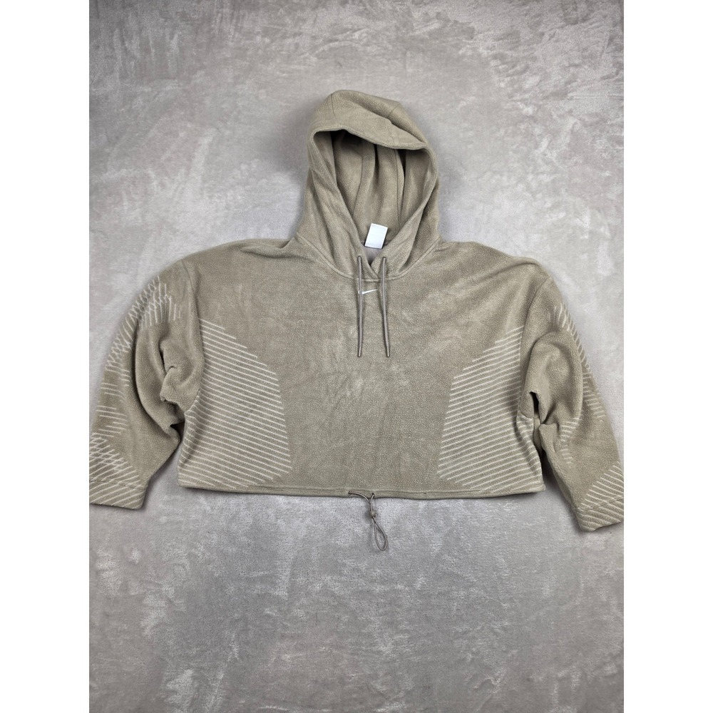 Nike Pro Hoodie Women XL Tan Therma-FIT ADV Cropped Fleece Pullover Sweatshirt
